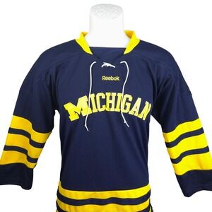 Reebok Michigan Wolverines Youth Hockey Jersey Navy Yellow Lace Neck L/XL